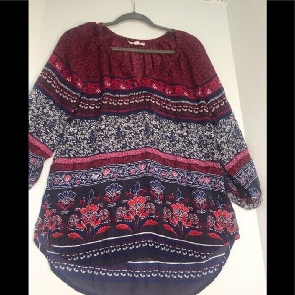 BEACHLUNCHLOUNGE Boho‎ Peasant Blue & Red Blouse Small